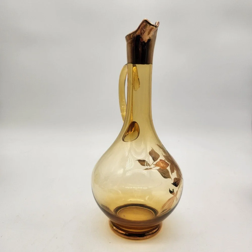 Vintage Moser MCM Limited Edition Amber Glass Decanter Gold Overlay Rose Floral‎